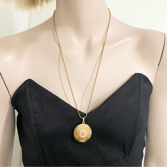 Vintage Unsigned Gold-tone Ball Chain Locket Pendant Necklace - Picture 3 of 15